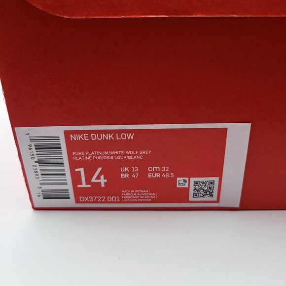 NEW Men's Sz 13 & 14 Nike Dunk Low "Wolf Grey Pure Platinum" Shoes - DX3722-001 - Picture 11 of 11